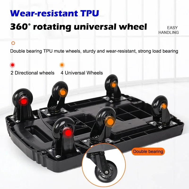 200KG Load Folding Trolley 2.5 inch TPU 360° Universal Wheel Flat Panel Hand-cart for Luggage Cargo Handling Convenient Tools