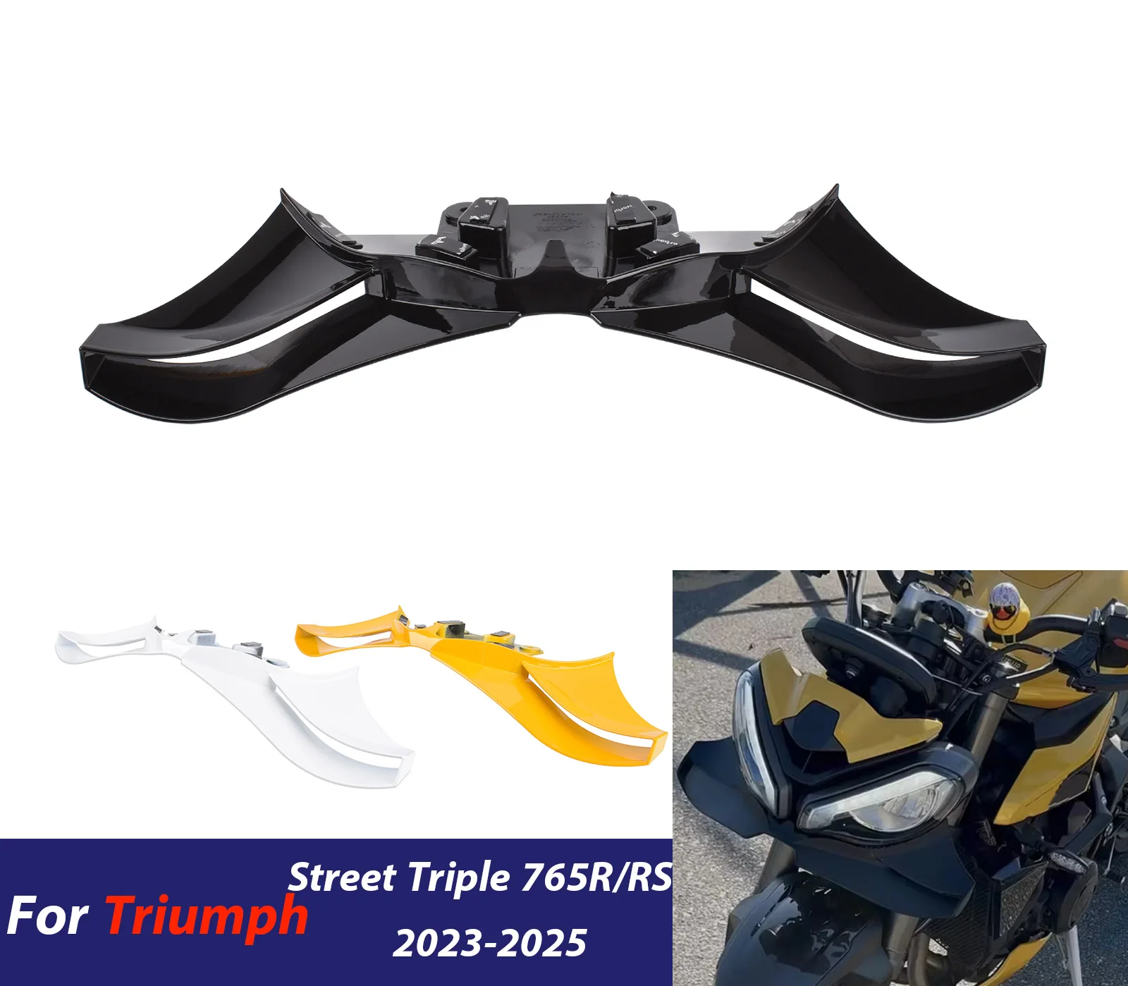 トライアンフ ストリートトリプル 765R 765RS 2023-2025年式 バイク用 フロントスポイラー ダウンフォース ウィングレット エアロダイナミックウィング フロントスポイラー