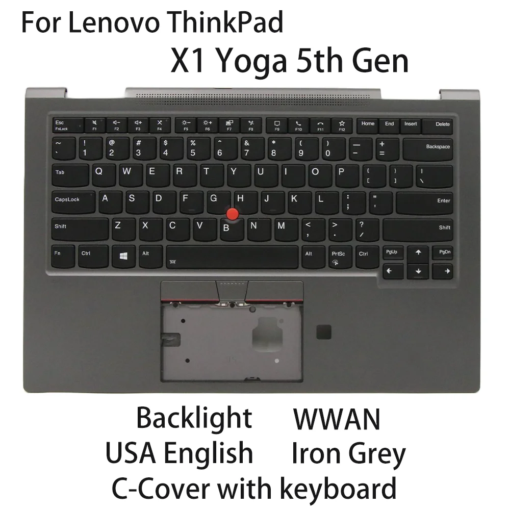 

New For Lenovo ThinkPad X1 Yoga 5th Gen Laptop C-Cover with keyboard USA English Iron Grey Backlight WWAN 5M10Z37154 5M10Z37155