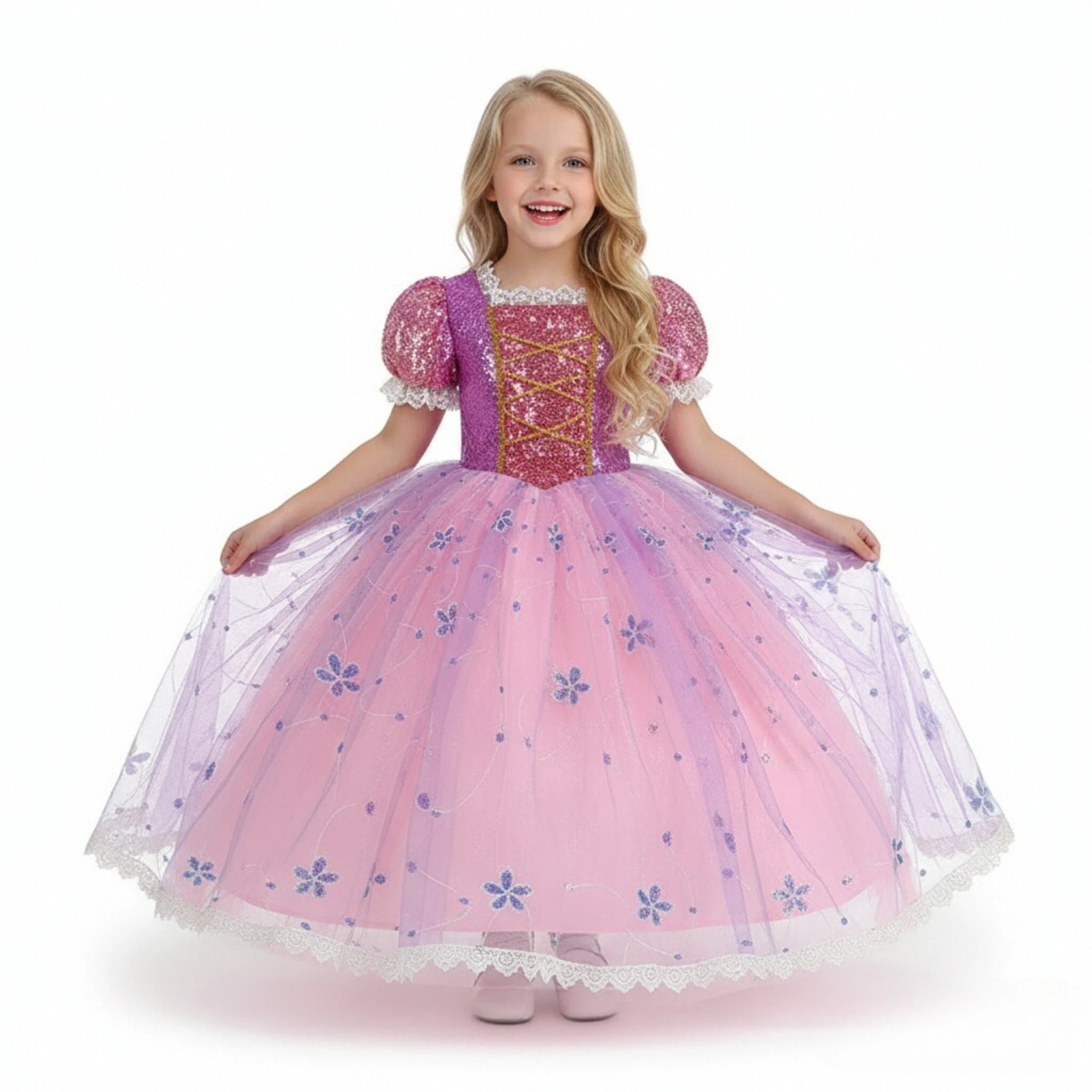 ديزني الأميرة رابونزيل للفتيات زي فيلم متشابكة الاطفال تأثيري كرنفال حفلة فستان عيد الميلاد عيد الميلاد 2-10Yrs #3