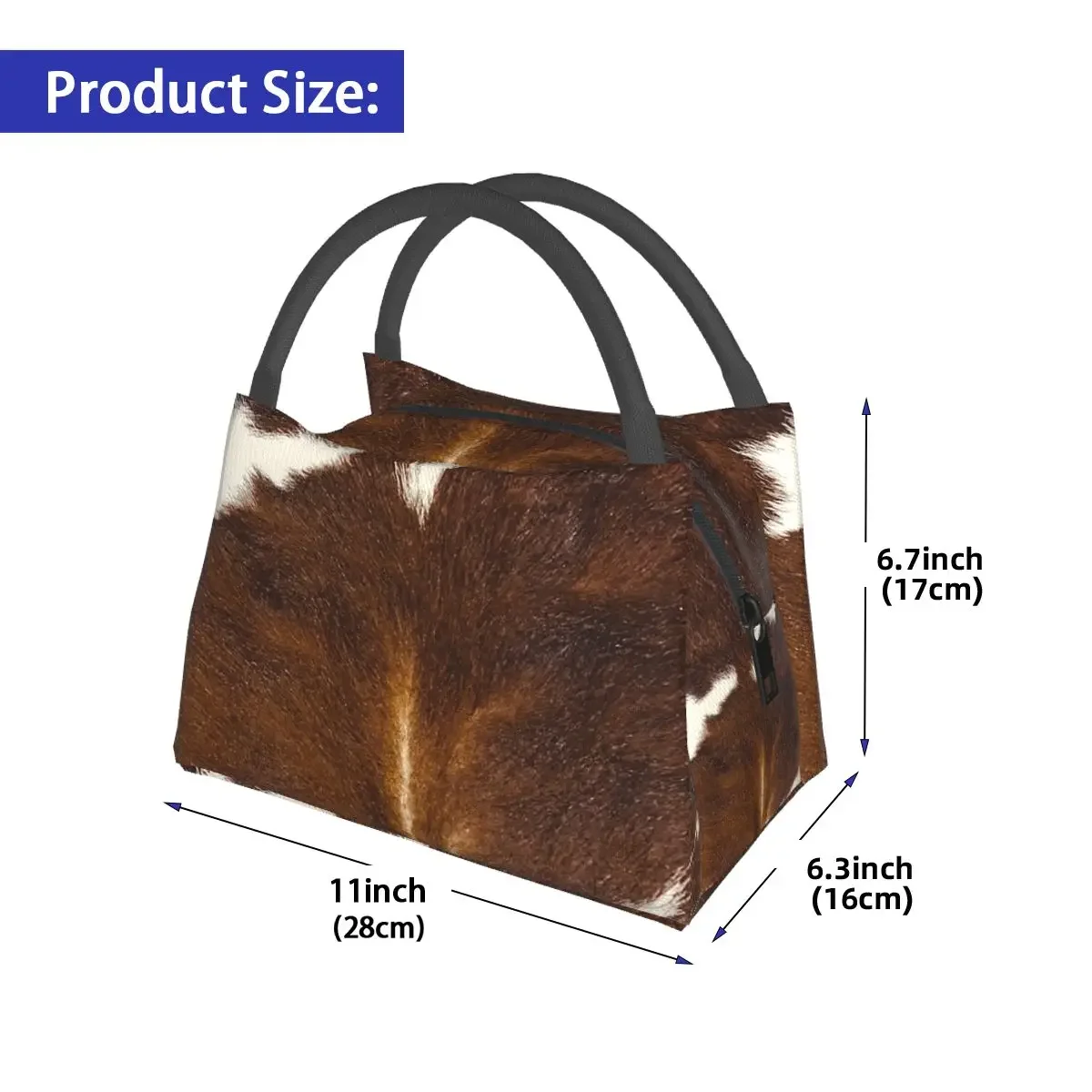 أنيق البقرة الفراء جلد البقر الملمس جلد البقر طباعة نمط أكياس الغداء بينتو صندوق مانعة للتسرب الغداء حمل أكياس نزهة برودة حقيبة حرارية