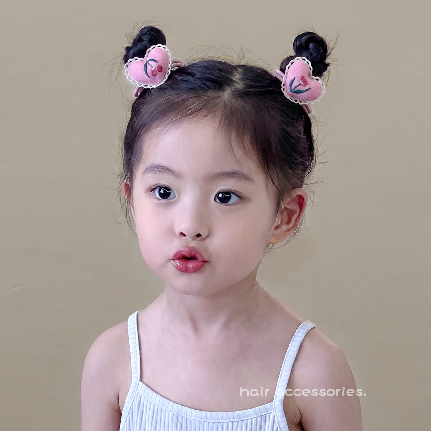 2er-Set Stoff-Herz-Haargummis für Damen und Mädchen – Neu 2026 – Koreanische Haarbänder für Kleinkinder, schmerzfreie Pferdeschwanzbänder, Haarbänder für Kinder, Geschenk – Detail 5