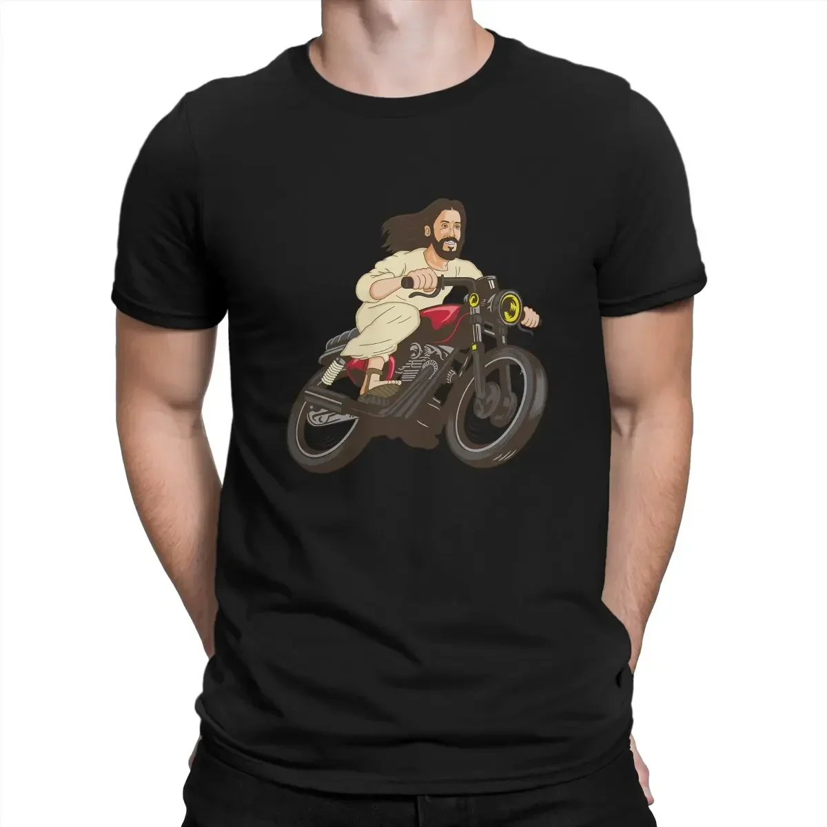 Christ On A Motor Bike Jasos Christ Men T Shirt Fibre Fashion O-Neck Polyester TShirt Harajuku