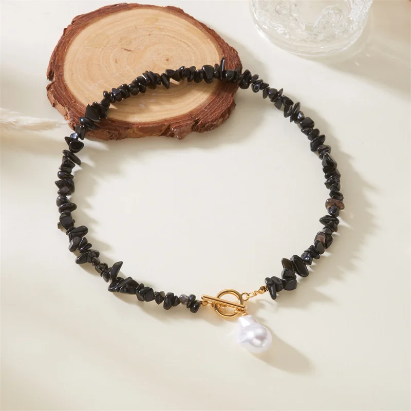 Handgefertigte böhmische Perlenimitat-Anhänger-Halskette, Quarz-Amethyst-Perlen, unregelmäßiges zerkleinertes Stein-Design für Party-Geschenk – Detail 13