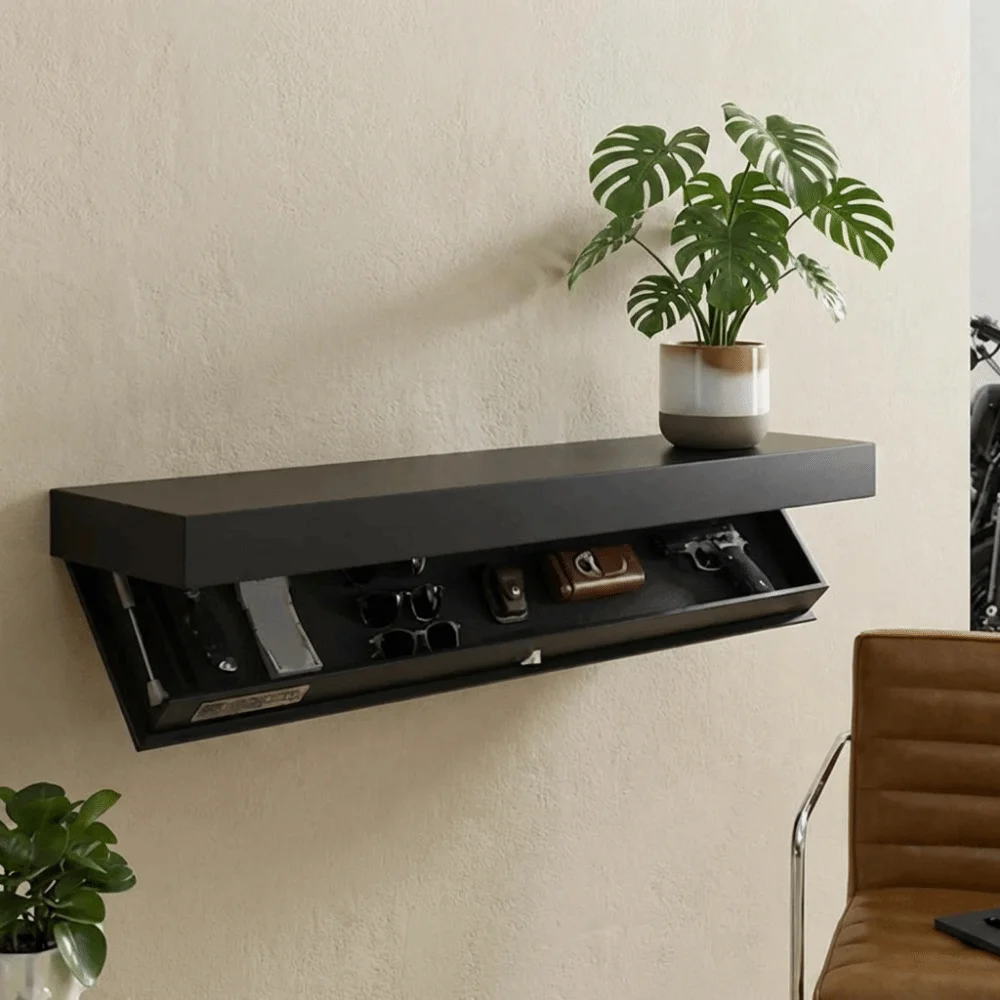 Solid Color Wooden Magic Flap Shelf Decorative Wall Mounted Concealed Floating Shelf Space Saving with Secret Compartment