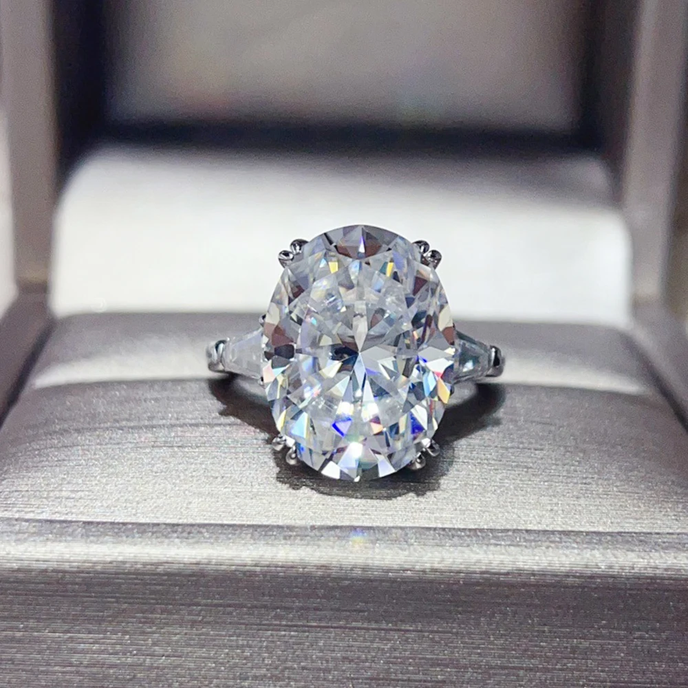 10CT Oval Baguettes Three Stone Moissanite Engagement Rings For Women Trilogy Wedding Ring Side Stone Ring S925 Silver Jewelry