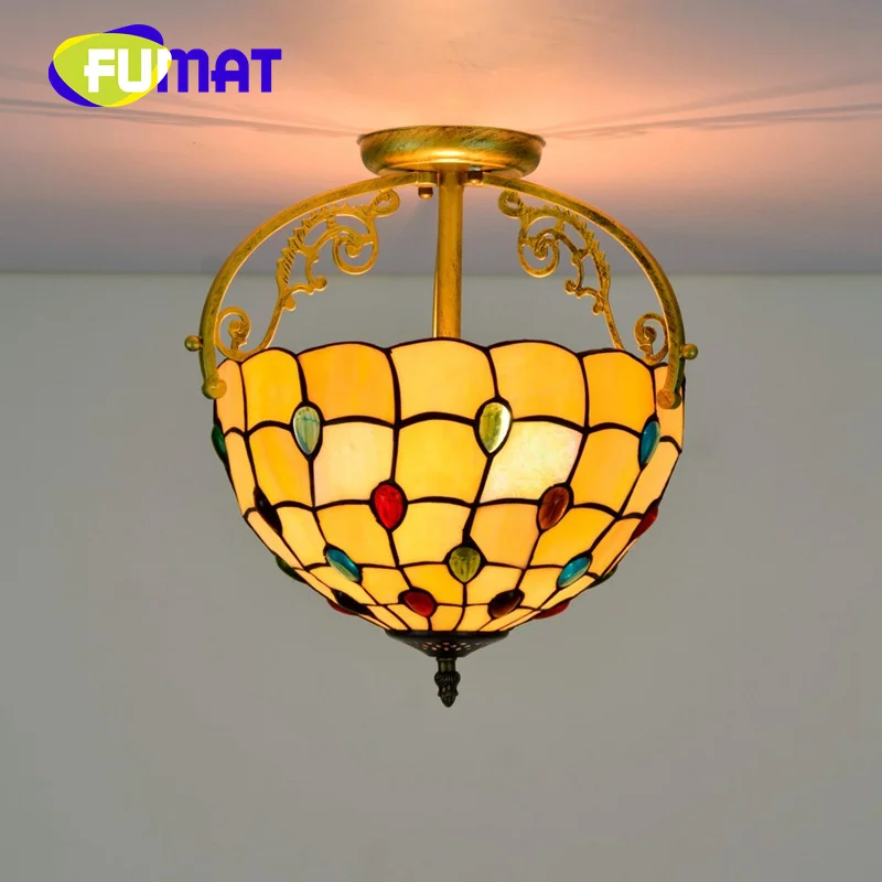 FUMAT Tiffany Colored beads Stained glass 12inch overhead light deco the dining room bedroom hallway ceiling light