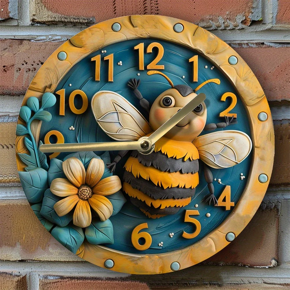 DIY Silent Wall Clock Kit with Bee and Honeycomb Design, High-Definition 2D Print, for Living Room – Autumn Theme Wall Decor