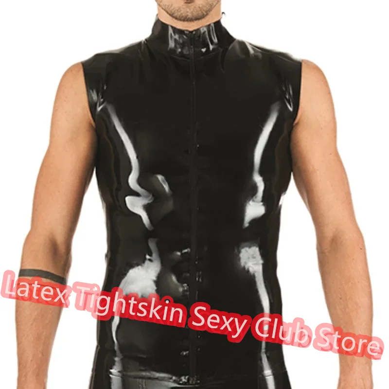 

Handmade Latex Men Sleeveless Shirt Man Sexy Tops Front Zip Rubber Tank Vest Sexy Lingеrie Costumes Cosplay Costume