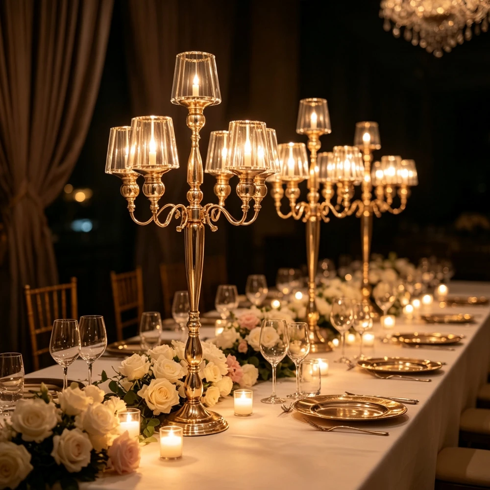 1-12pcs sliverGold Metal Candelabra Table Centerpiece Stand Cylinder Shaped Candle Holders for Home Christmas Decorative Pillar