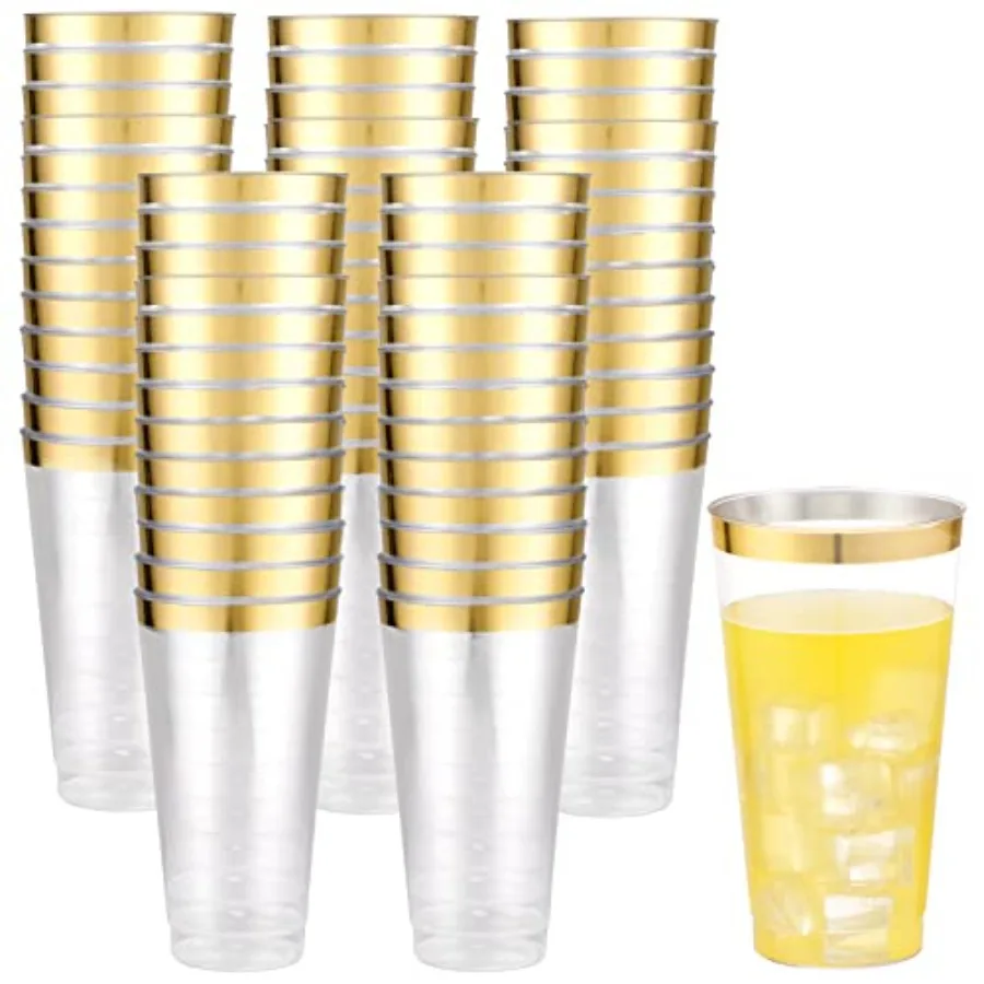 

LIYH 100 Pcs Plastic Cups - 16 oz and Rim Plastic Wine Cups, Big Size Fancy Disposable Party Cup Beverage Drinking Cup for Part