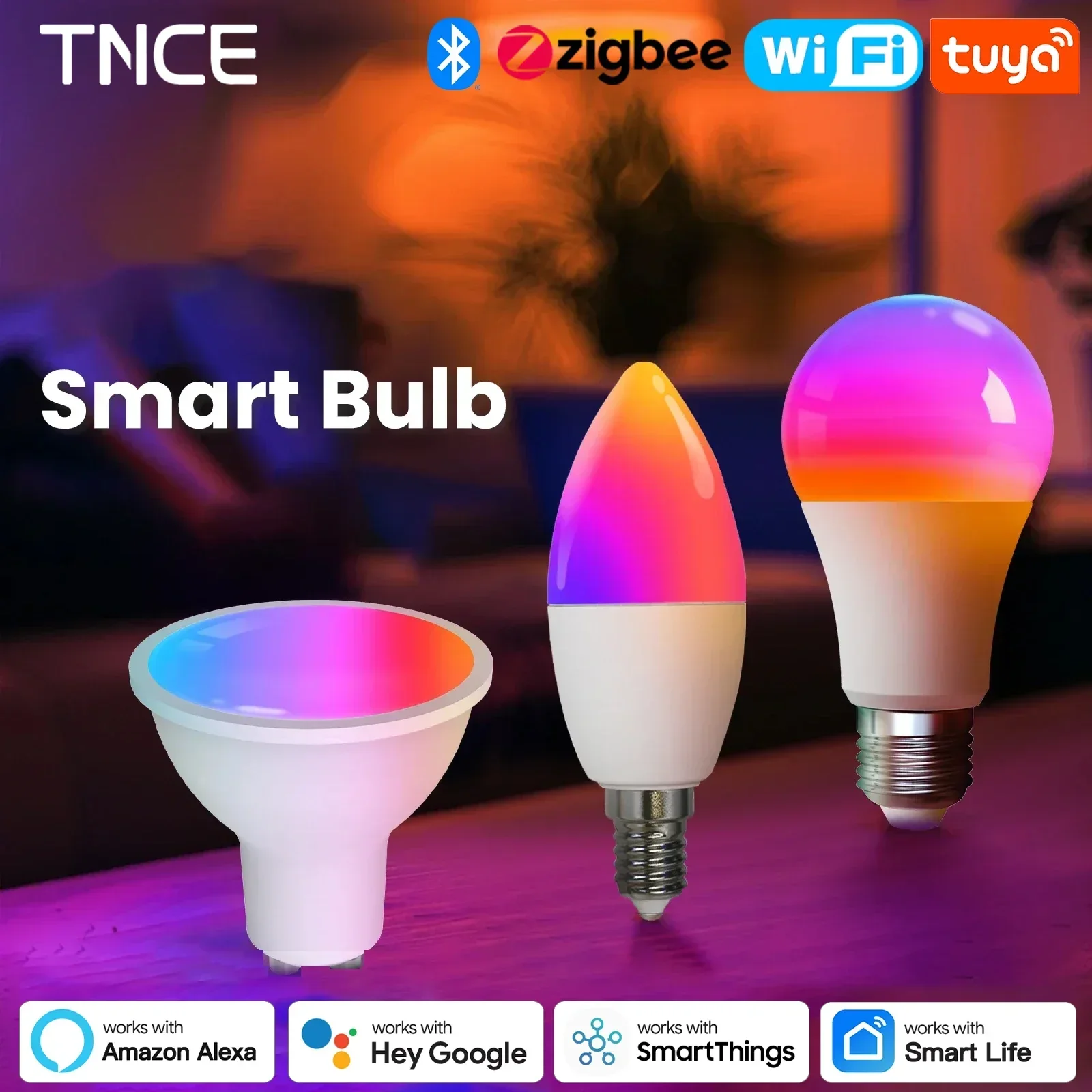 TNCE Tuya WIFI/Zigbee E27 E14 GU10 Żarówka 2700-6500k RGB Ściemnialne światło Smart Life APP Sterowanie głosowe, praca z Alexa Google Home