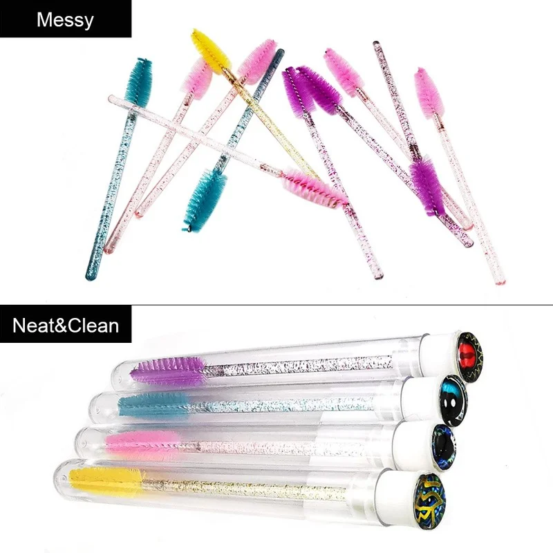 Wholesale 50Pcs Eyelash Brush Tube Disposable Mascara Wands Tube Reusable Lash Spoolies Brush Dust-proof Cleaner Storage Tubes