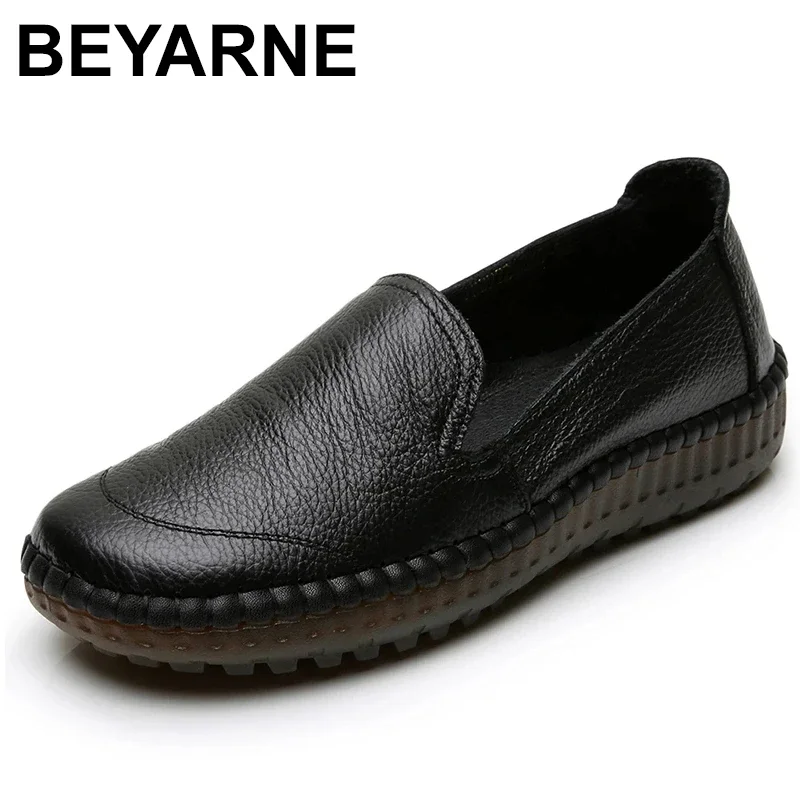 BEYARNEWomen's Flats Handmade Shoes  Spring Autumn Genuine Leather Ladies Shoe Flat Shoes Women Leather Retro Shoe