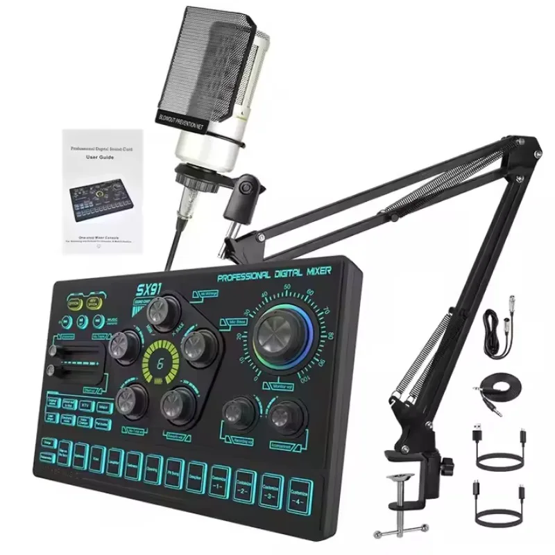 Audio Card Effects Podcast Kit Full Desktop Recording Studio Setup With Condenser Microphone And Sound Card For Streaming