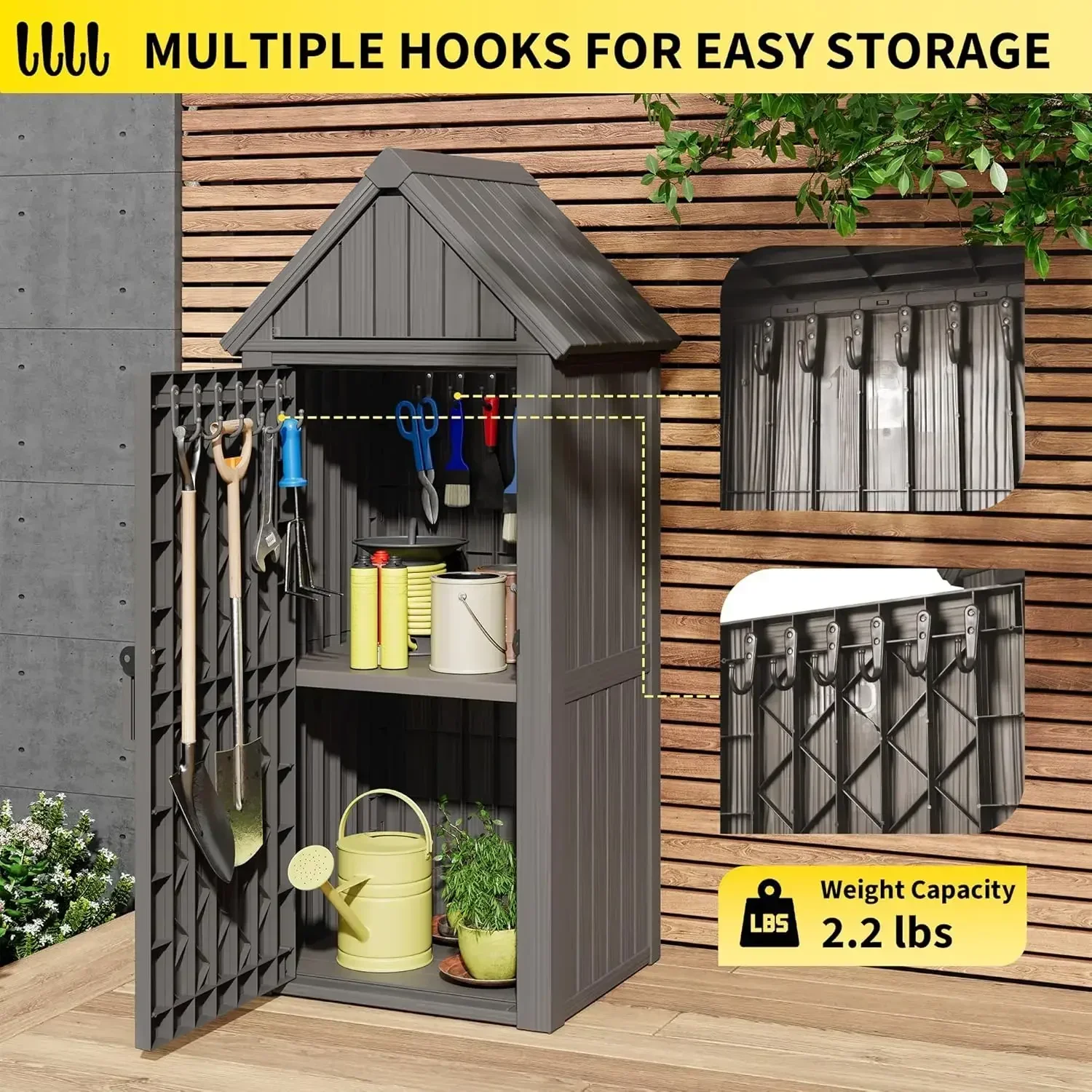 Outdoor Resin Storage Shed, Upgrade Sturdy Storage Cabinet with Removable Shelves and Lock Ring