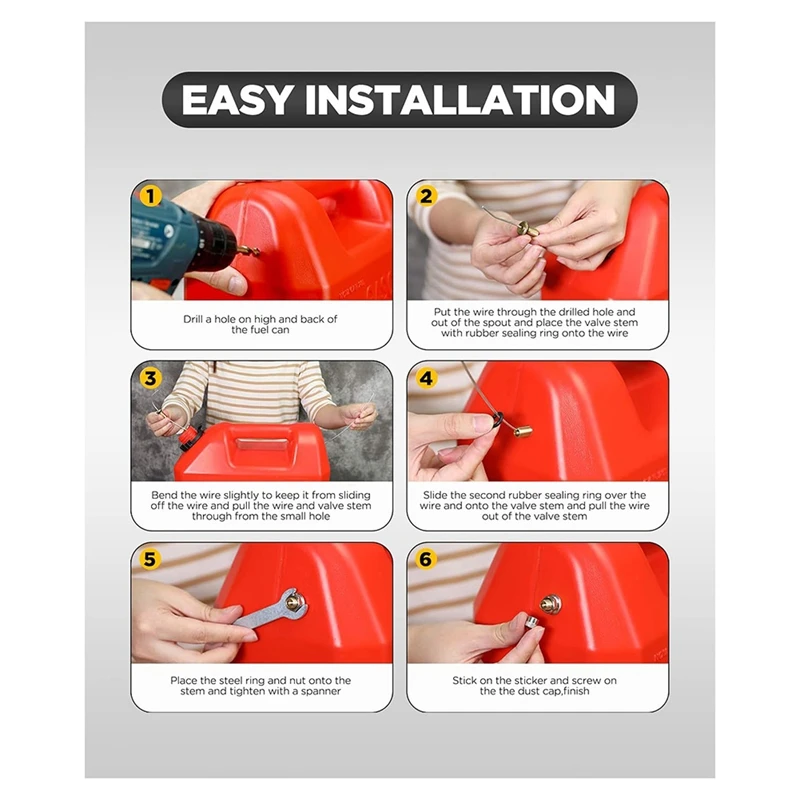 ABGR-6 Pack Вентиляционные колпачки топливного бензобака, герметичные вентиляционные колпачки газового кувшина улучшают поток, комплект металлических вентиляционных крышек газового баллона