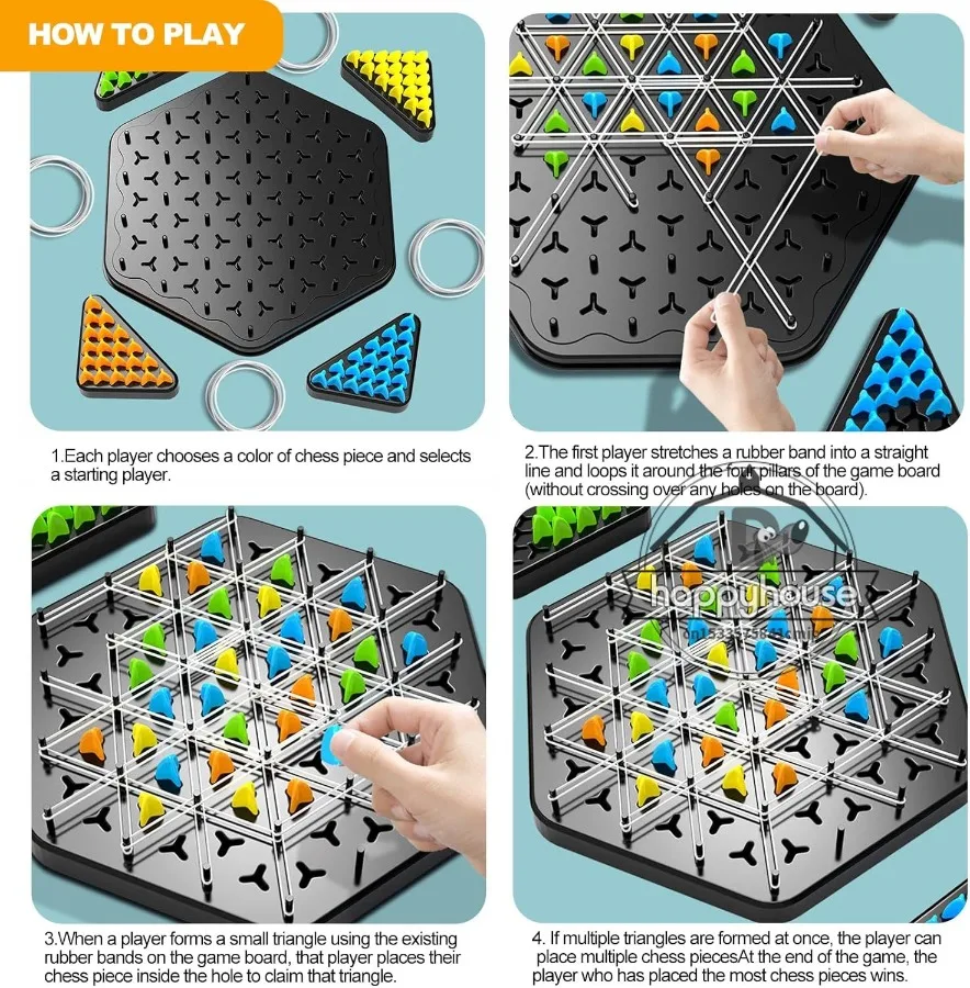 Chain Triangle Chess Game Triggle Board Game Triggle Rubber Band Game Family Interactive Board Game, Travel Board Game