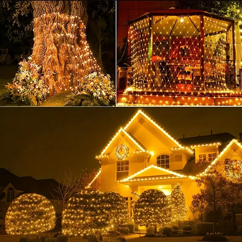 Solar-Netzlichter für den Außenbereich, wasserdichte LED-Lichterketten mit 8 Beleuchtungsmodi für Gärten, Rasenflächen, Partys und Weihnachtsdekorationen – Detail 7