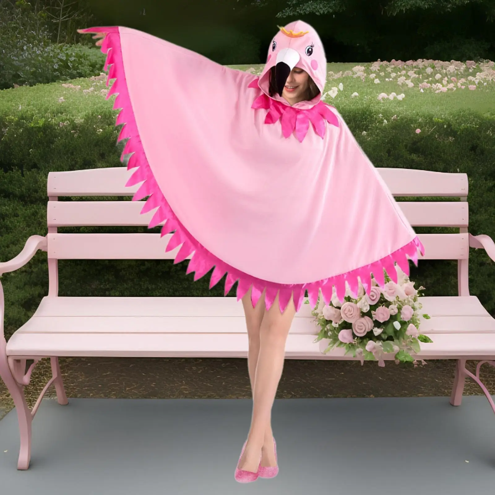 Disfraz de flamenco para fiesta, disfraz divertido, accesorios para fotos, decoraciones, capa con capucha para actuación navideña, Carnaval, cumpleaños, mascarada