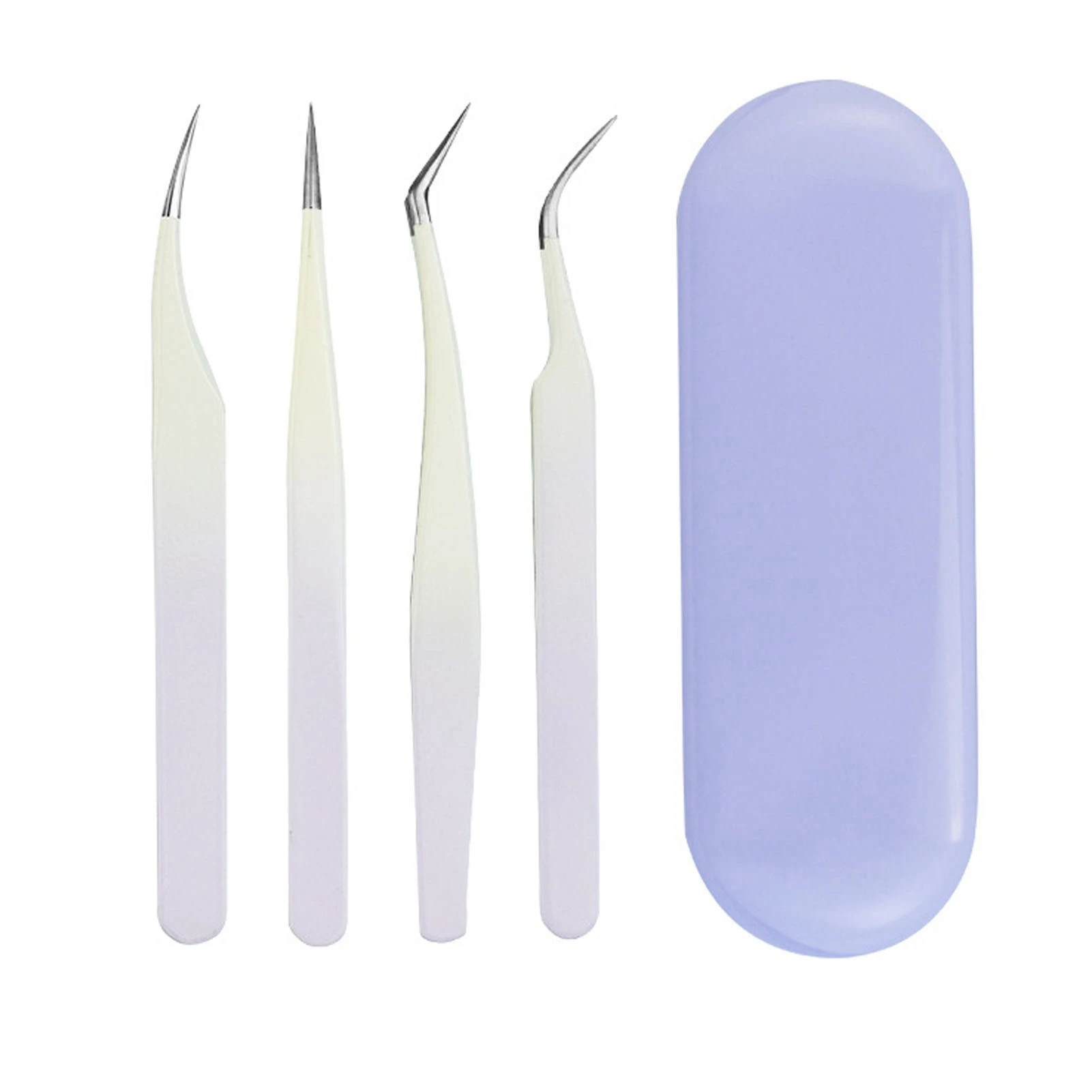 4pcs Eyelash Tweezers Set Stainless Steel False Eyelash Extension Tweezers Multifunctional Eyelashes Applicator Tools for Home