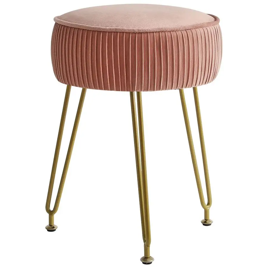 

Velvet Round Footrest Ottoman, Makeup Vanity Stool Side Table, Velvet Dressing Table Seat, Pouf Couch Stool, Golden Steel Legs,