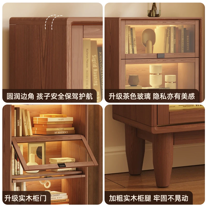

Solid wood bookcase glass door shelf integrated dust-proof wall floor-to-ceiling household cabinet childrel cabinet bookshelf