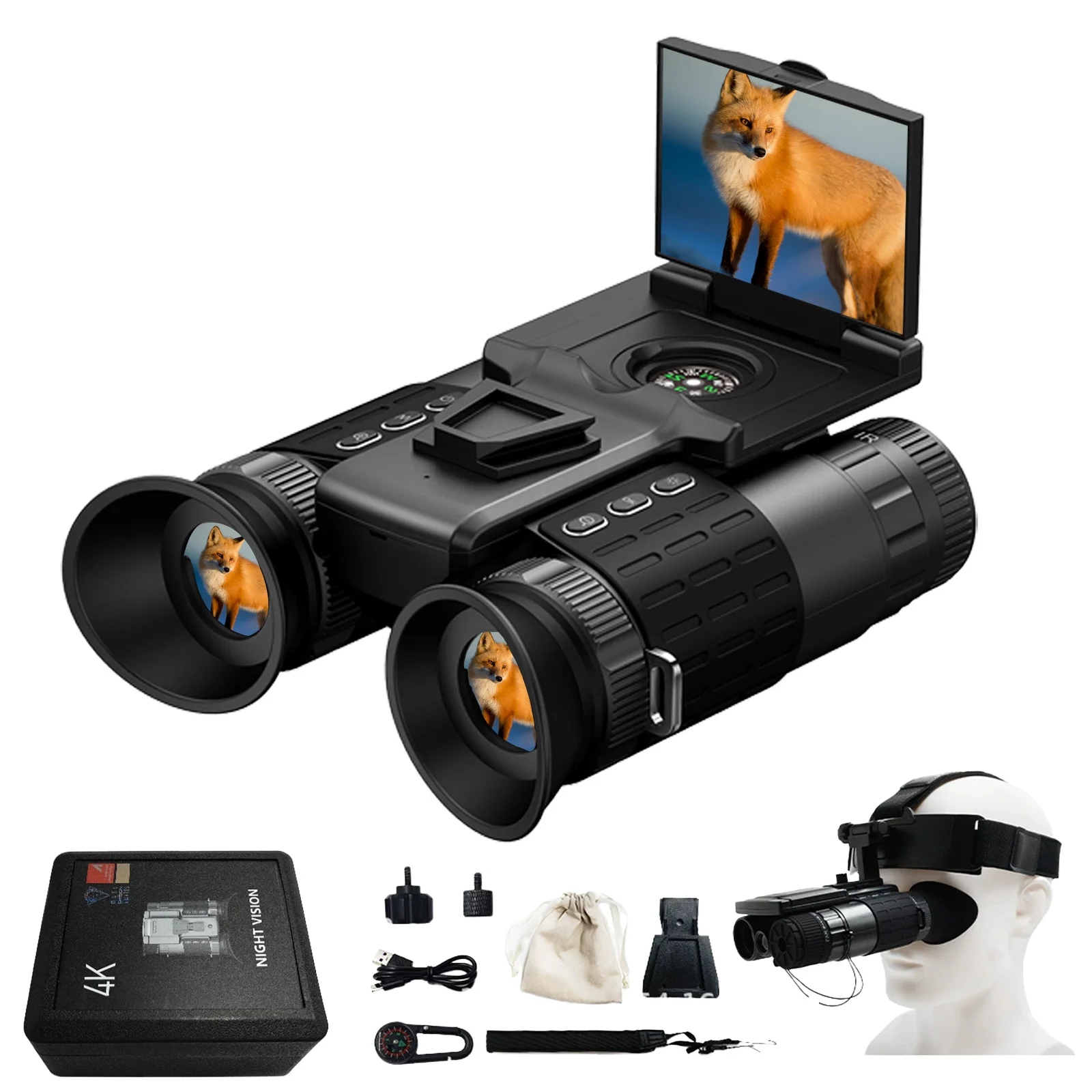 

Head-Mounted Night Vision Goggles for Adults, Dual Screen Viewing 4K Video 48MP Photo Taking, for 100% Darkness with 8X Zoom 3500mAh Rechargeable Battery, with 64GB Card, Night Vision Binoculars 1968FT Viewing Range