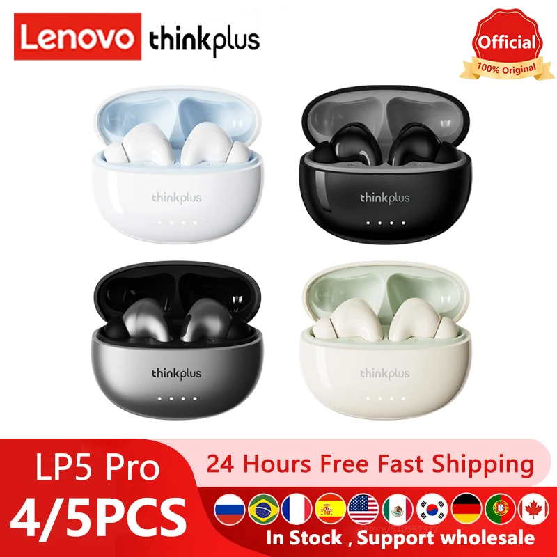 4/5Pcs Lenovo LP5 Pro Headphones TWS Wireless Bluetooth 5.4 Earphones HiFi Sound Earbuds Gaming Sports Headset with Mic