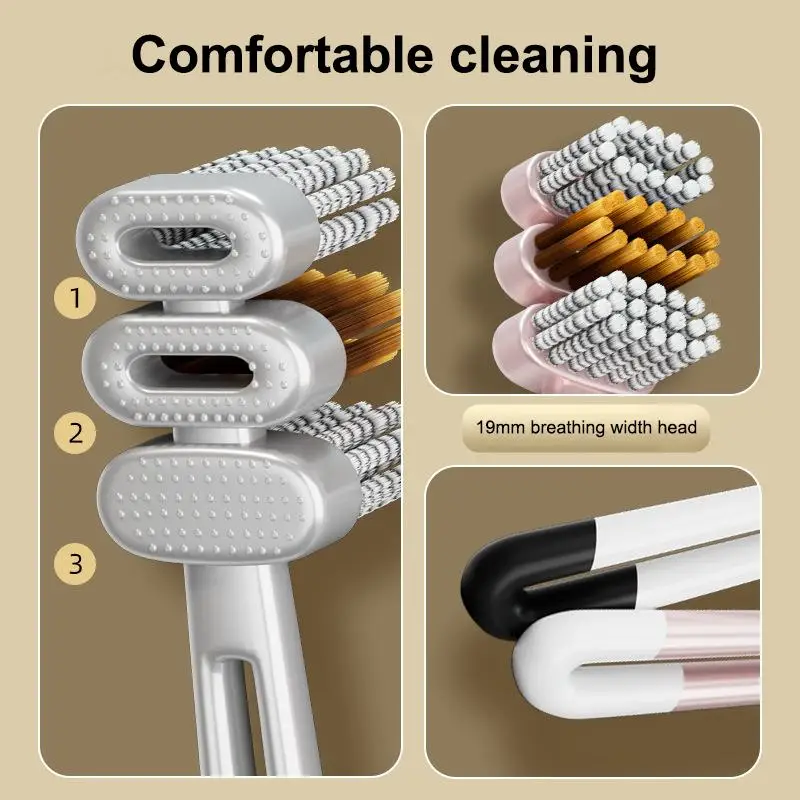 2Pcs Three Head Breathing Wide Toothbrush Mouth Clean Whitening Toothbrush Ultra-Fine Soft Hard Bristle Deep Cleaning For Adults
