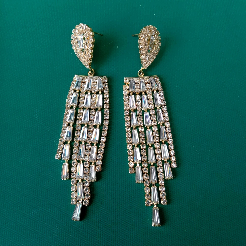 Y·YING Rhinestone Tassel Drop Earrings For Women Elegant Teardrop Jewelry