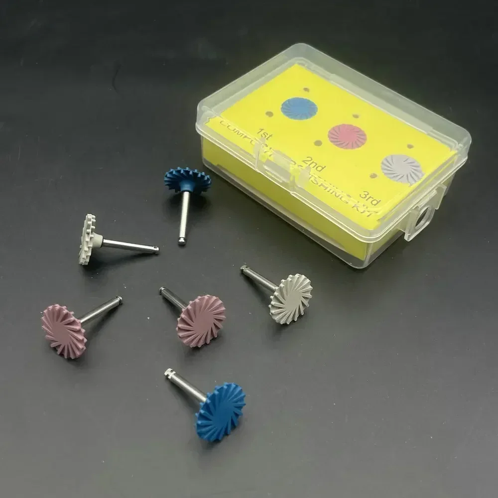 6 Teile/schachtel Dental Verbund Harz Polieren Disc Gummi Polierer 14mm Rad 3 Farben Spirale Flex Pinsel Zahnmedizin Instrument