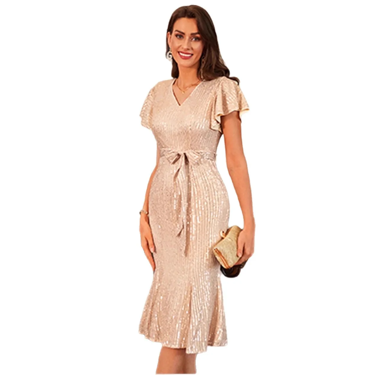 Vestido con cuentas y espalda descubierta para mujer, minifalda picante con lentejuelas y marco, superventas de verano 2025,