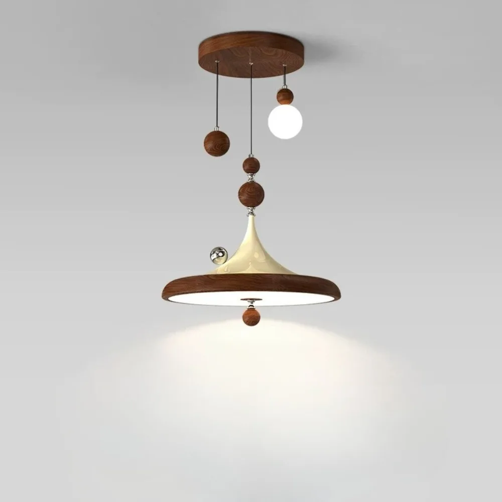 Mid Ancient Style Restaurant Pendant Light, French Retro Wrought Iron Study, Round Walnut Colored LED Pendant Light