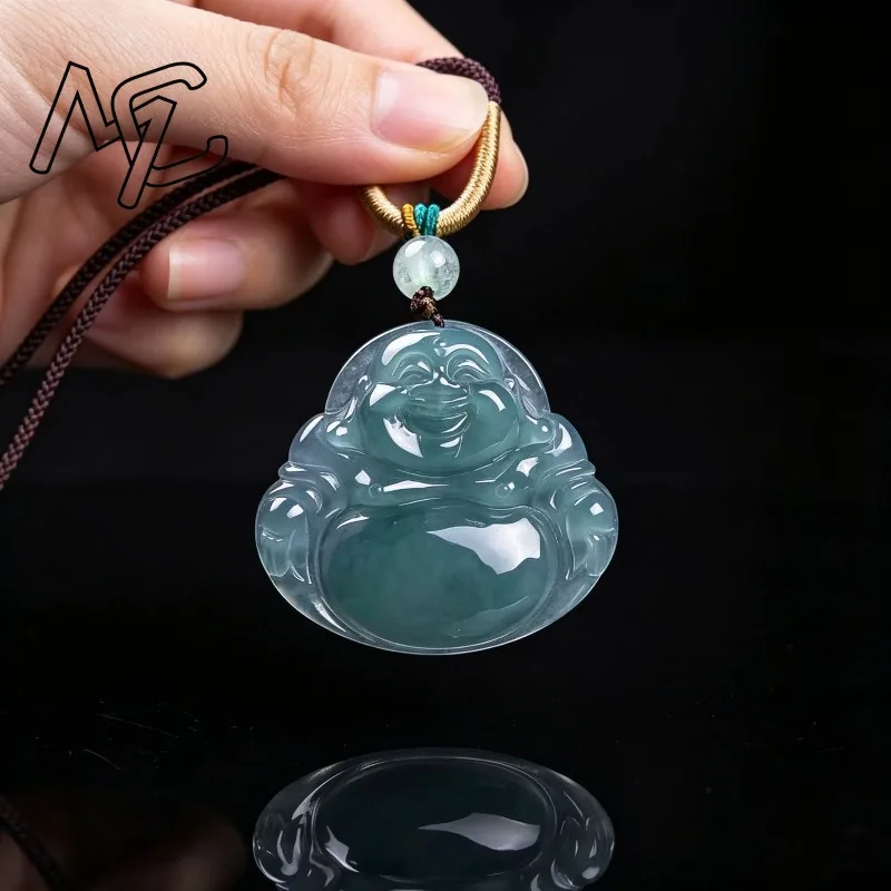 Real Natural Emerald Jade Blue Water Buddha Pendant Jadeite Necklace Fashion Jewelry Charm Designer Lucky Gifts Certificate view 3