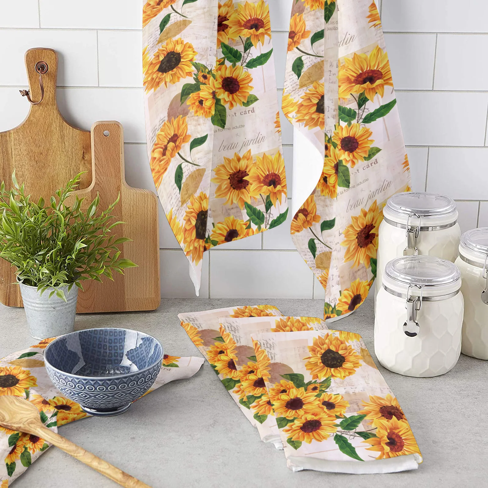 

Sunflower Old Newspaper Kitchen Towel Bathroom Hand Towel Kitchen Dishcloth Water Absorption Household Cleaning Cloth