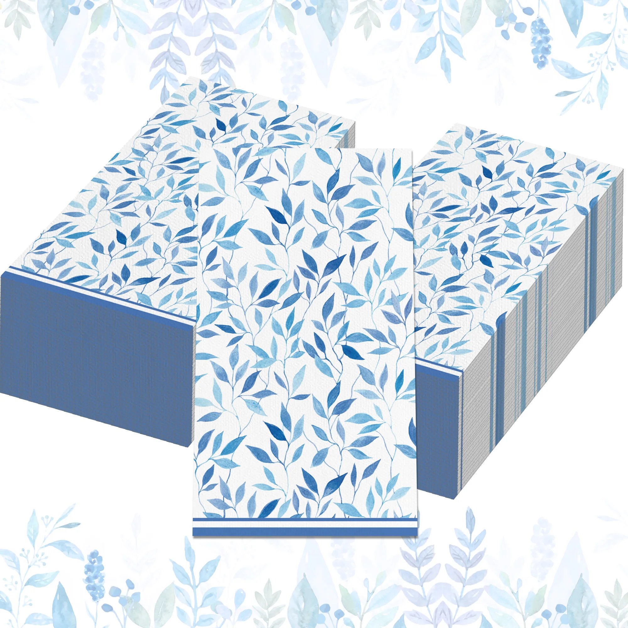 20/40/60 Stück lange Papierservietten mit blauen Blättern, Geburtstagsfeier-Hochzeitsservietten, Einweggeschirr-Seidenpapier für Heimbedarf
