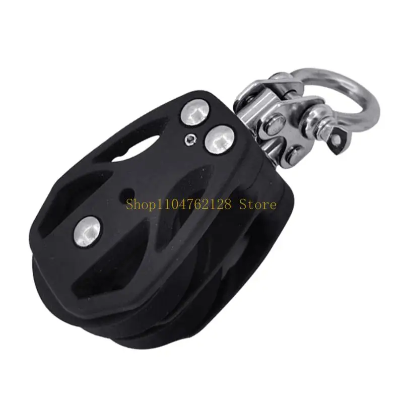 Double Pulley Block with Black Nylon Housing, Swivels Rope Pulley Hardware for Tarps Line Routing, DIY Light Hanging Projects