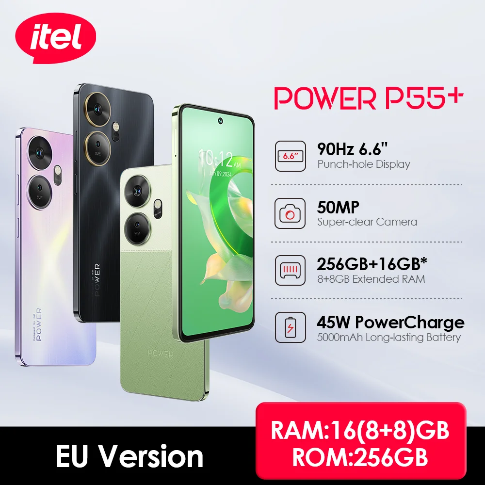 Смартфон Itel P55 Plus P55 +, супер чистая камера 50 МП, мобильный телефон 90 Гц, 6,6 дюймовый дисплей Fullview, мобильный сотовый телефон с динамической панелью