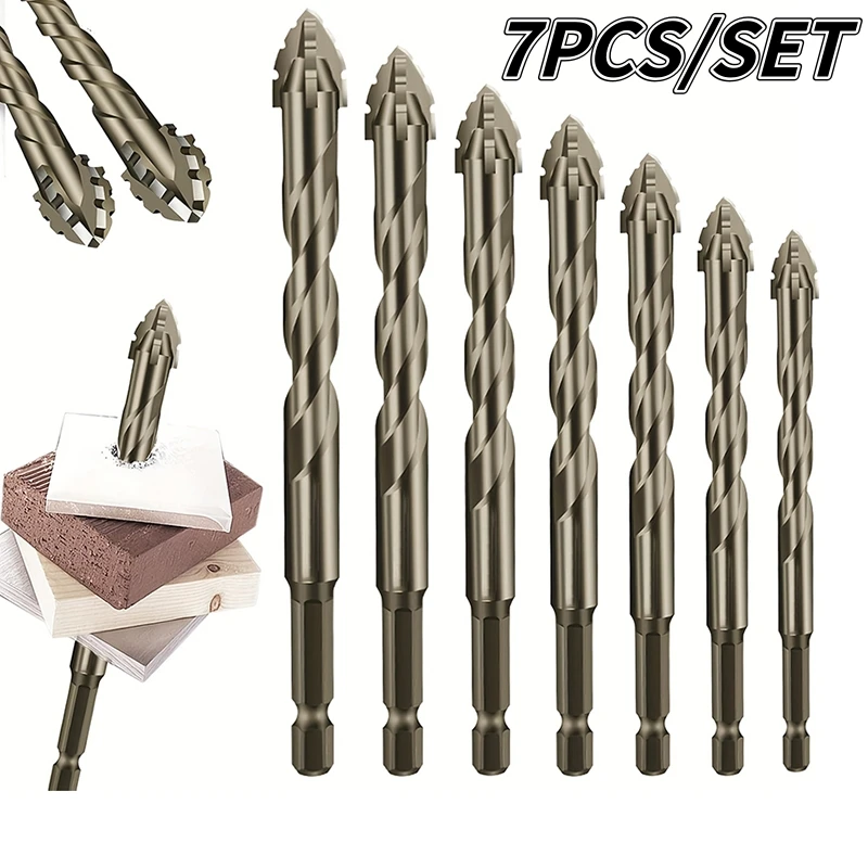 7PCS/SET 3-12mm Four-Flute Sawtooth Drill Bit Sawtooth Drilling Tools For Glass/Tile/Concrete/Metal Drill Bit Set Tools