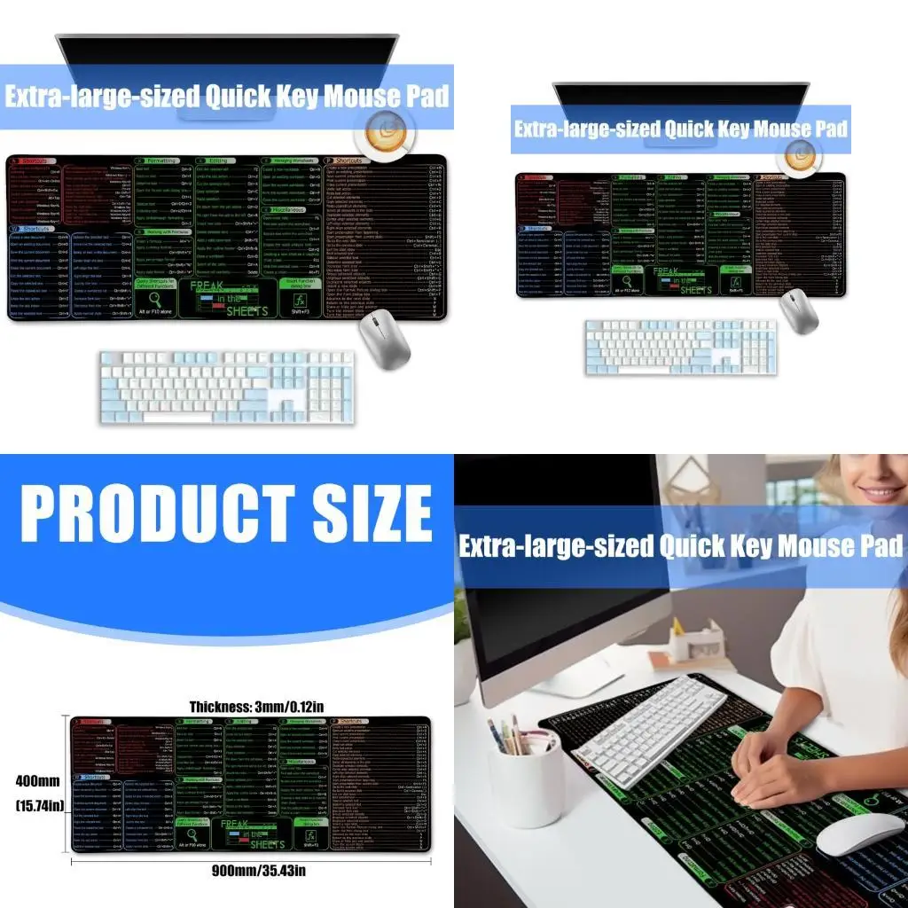 

R53C NonSlip Computer Mats with Excels and Word Shortcut Waterproof Pad for Office