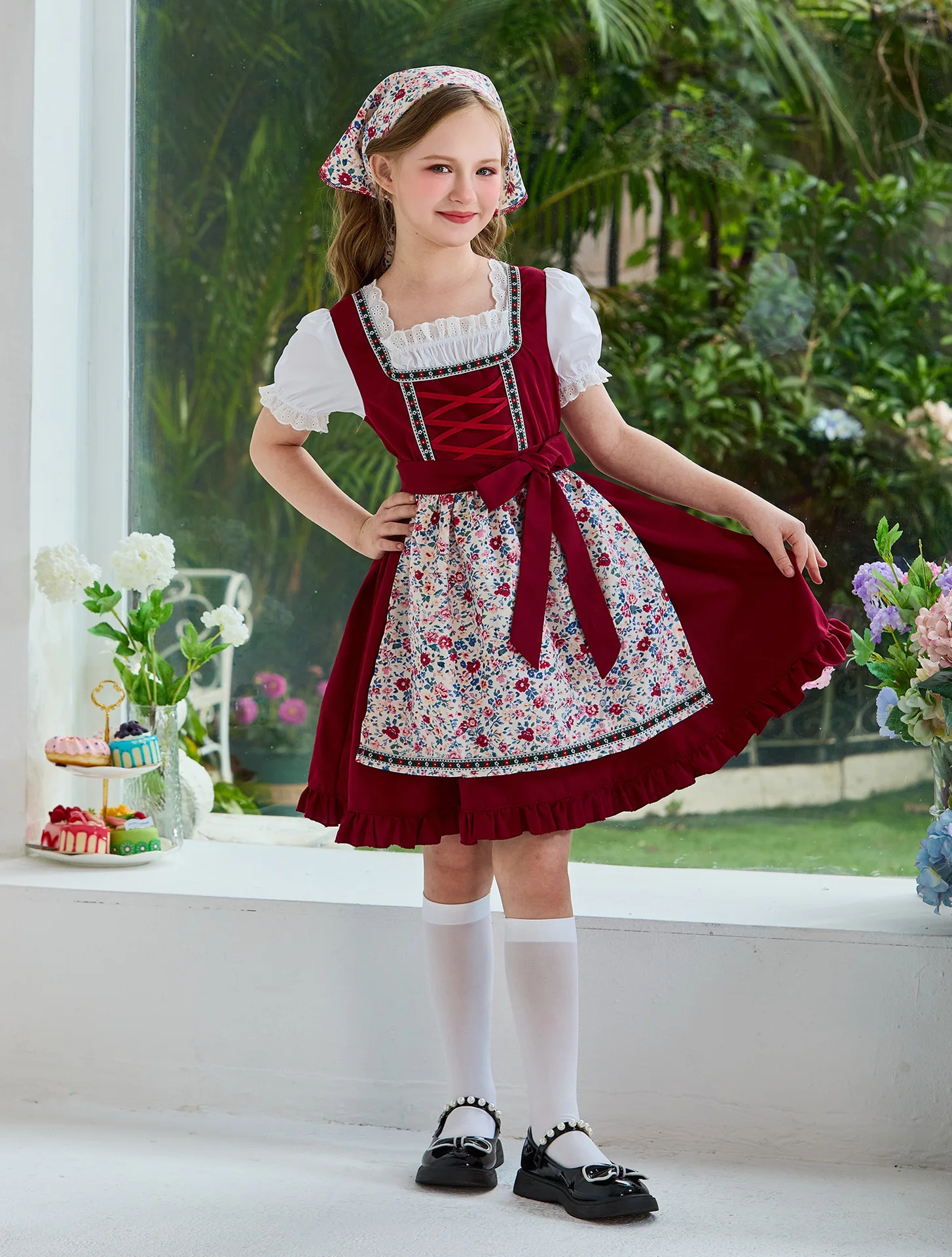 Bayerisches Kinderkleid Dirndl-Lolita-Kleid im Landhausstil für Mädchen, Prinzessinnen-Partykostüm für Hochzeiten – Detail 27