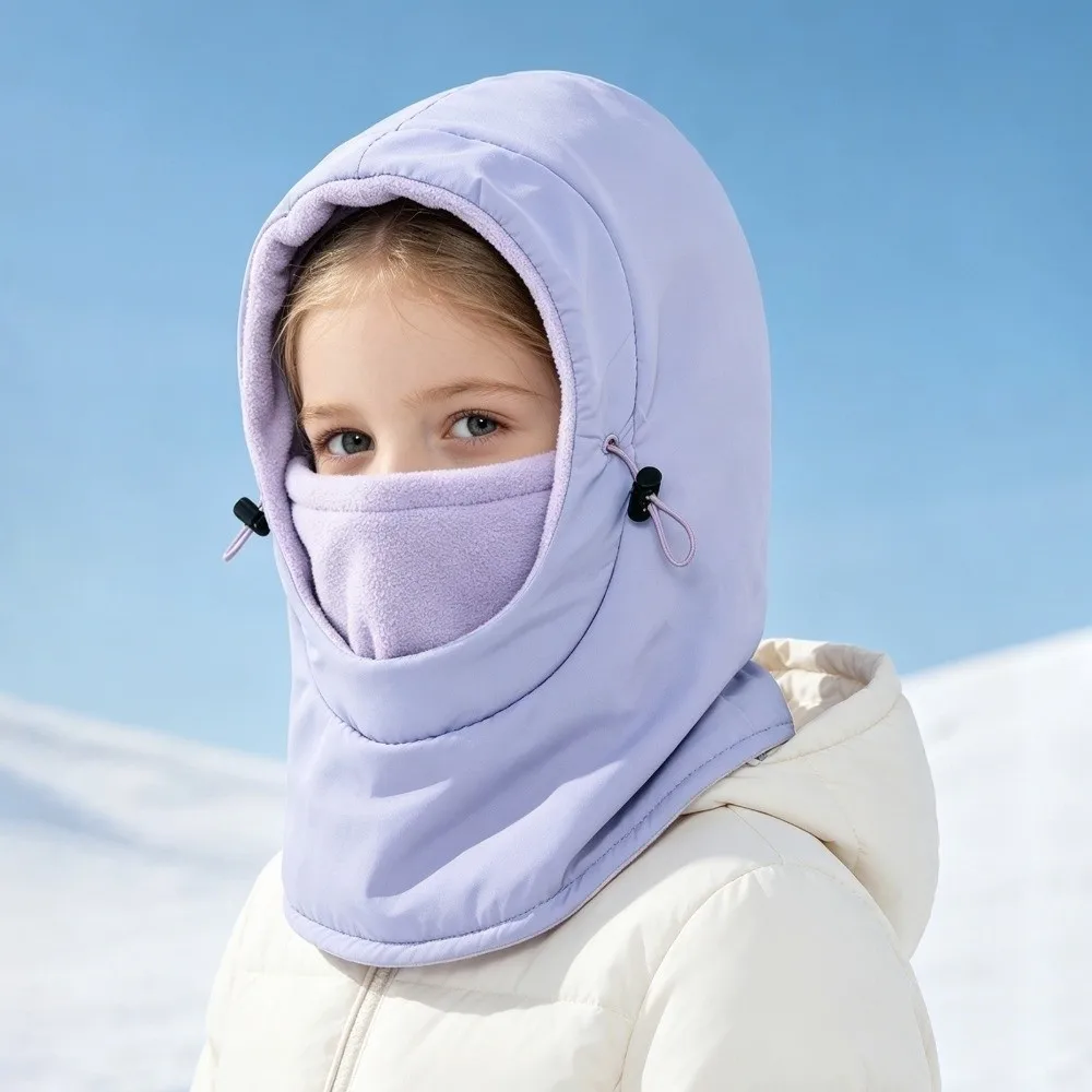 New Fleece Lined Winter Balaclava Hat Windproof Adjustable Drawstring Neck Warmer Mask Full Face Cover Children's Hats