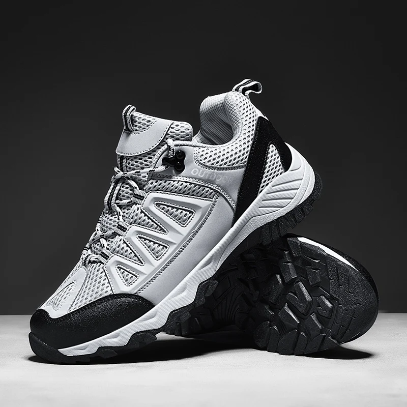 

High Quality Leather Hiking Shoes Durable Outdoor Sport Men Trekking Leather Shoes Lace-Up Climbing Hunting Sneakers