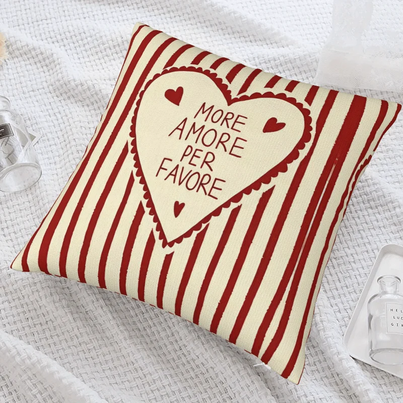 Red Stripe Heart Pillow Cover with , Vintage Romantic Cushion Case for Bedroom Living Room Home Decor Gift
