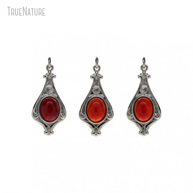 

10Pcs Wholesale Drop Shape Teardrop Jewelry Silver Color Carnelian Pendant PM50417