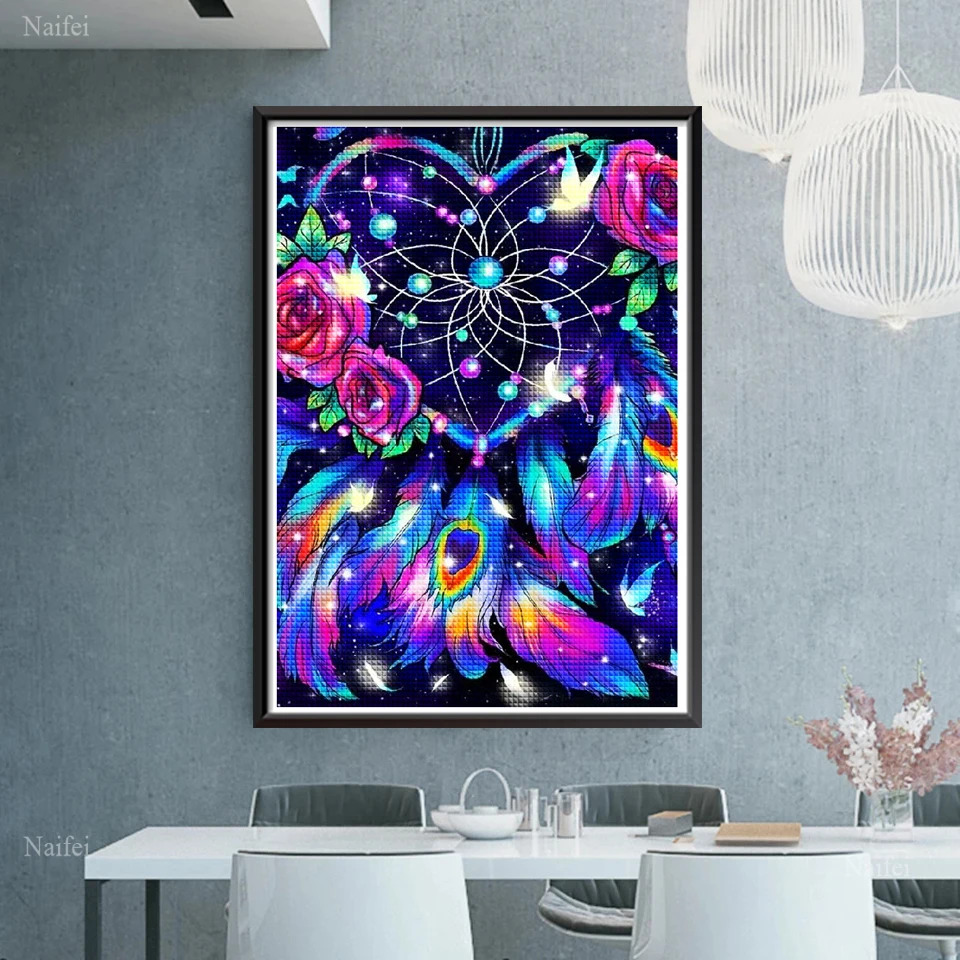 DIY Dream Catcher Diamond Painting Fantasy  Rose Feather Full Drill Display Diamond Mosaic Home Decoration Diamond Embroidery