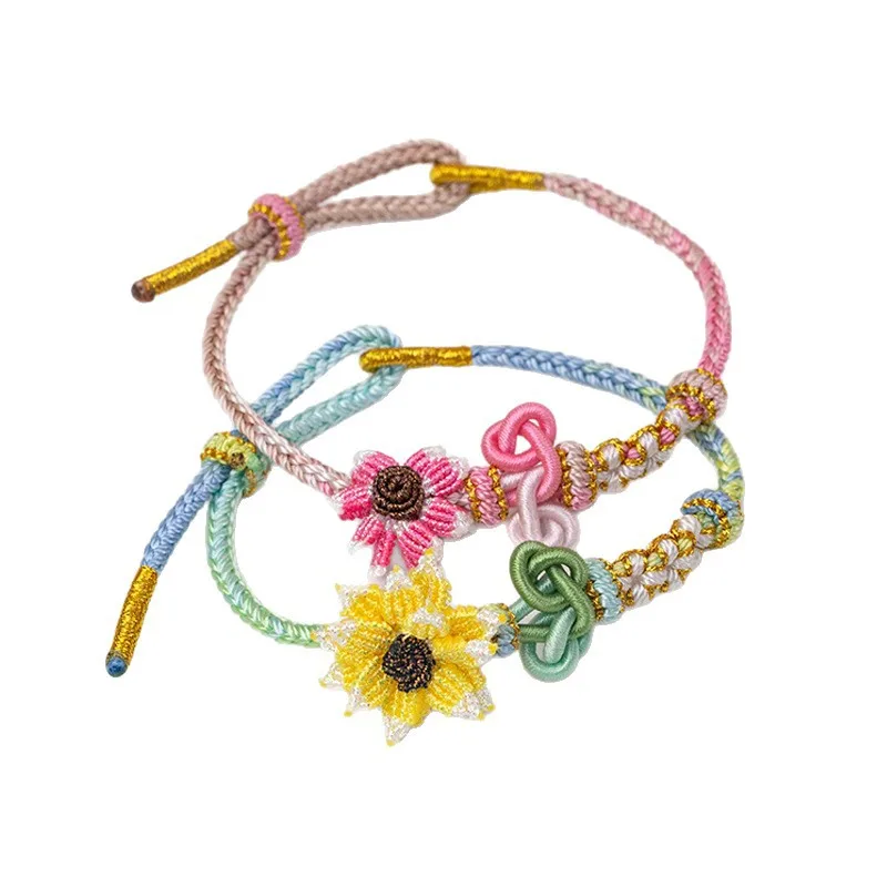 2025 New Style Handwoven Peach Blossom Wenchang Knot Bracelet Sunflower Exam Success Jewelry Friend Gift