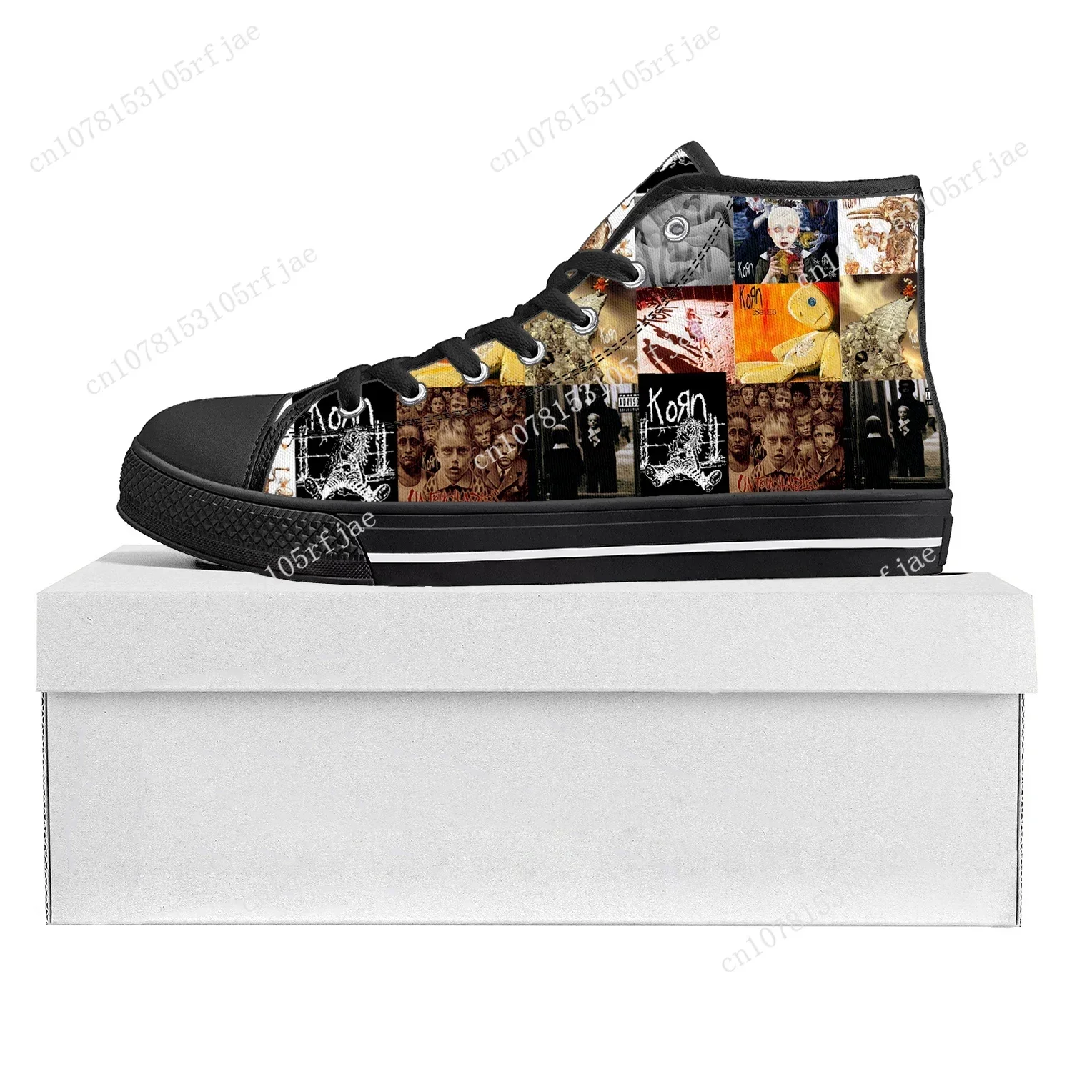 Korn Rock Band High Top High Quality Sneakers Mens Womens Teenager Canvas Sneaker 3D Print Casual Couple Shoes Custom Shoe Black