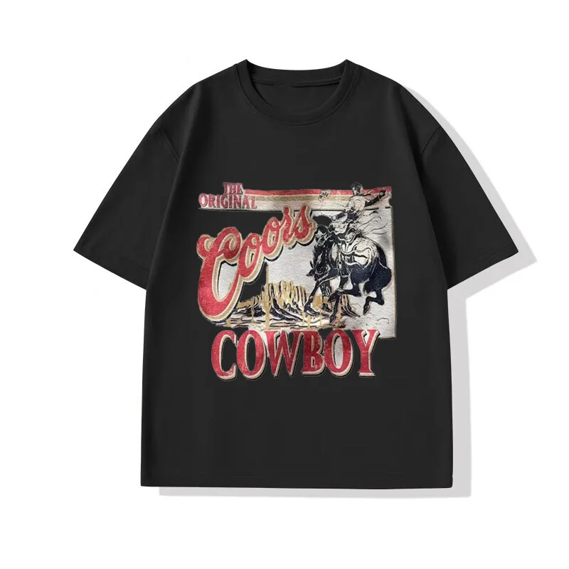 The Original Cowboy Graphic Tee Vintage Style Shirts Khaki Short Sleeve Loose Western Summer Tops Unisex Casual T Shirts Hipster